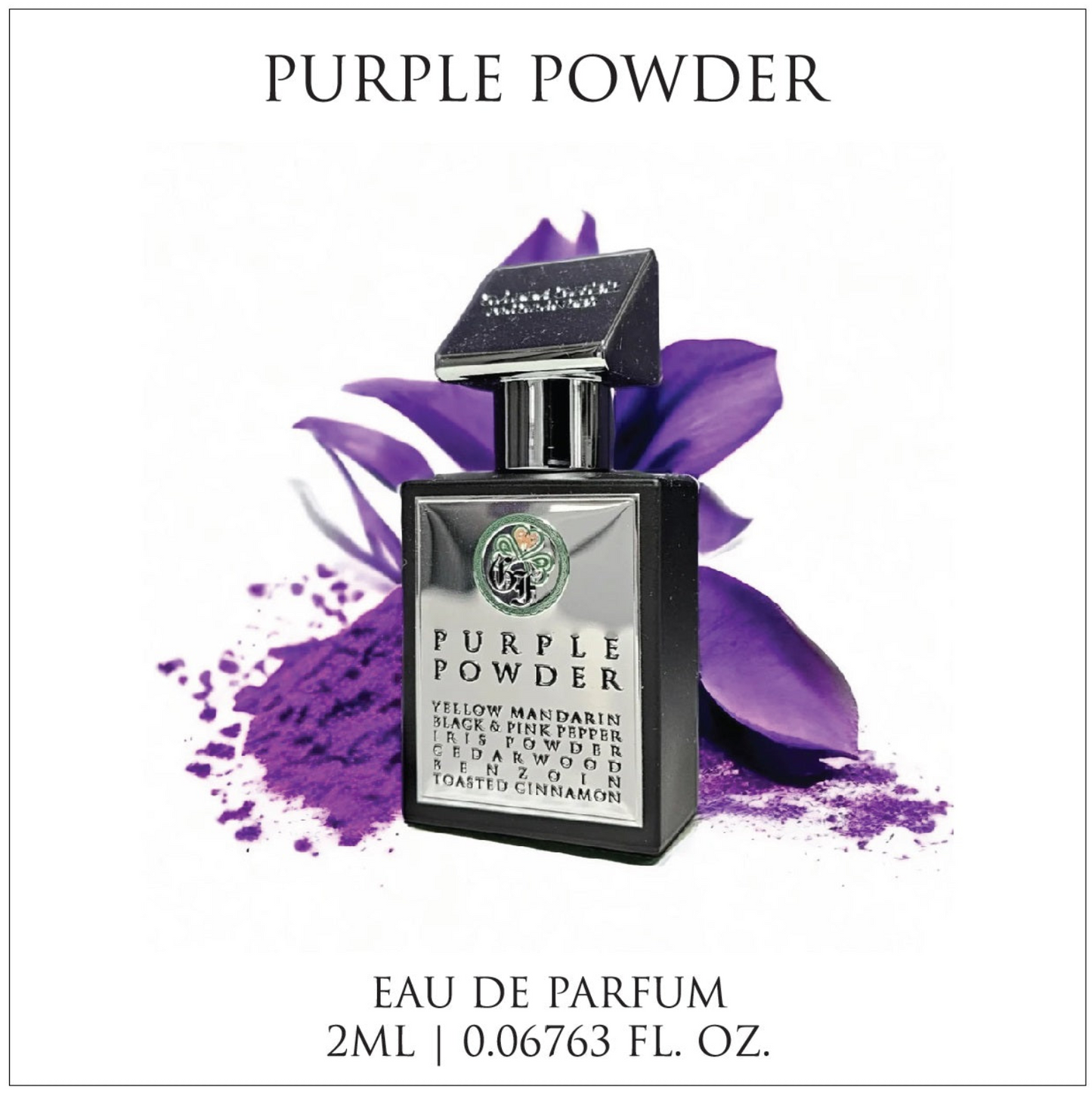 Purple Powder – Yellow Mandarin, Iris Powder, Cedarwood, Benzoin, Toasted Cinnamon, Patchouli, and Musk